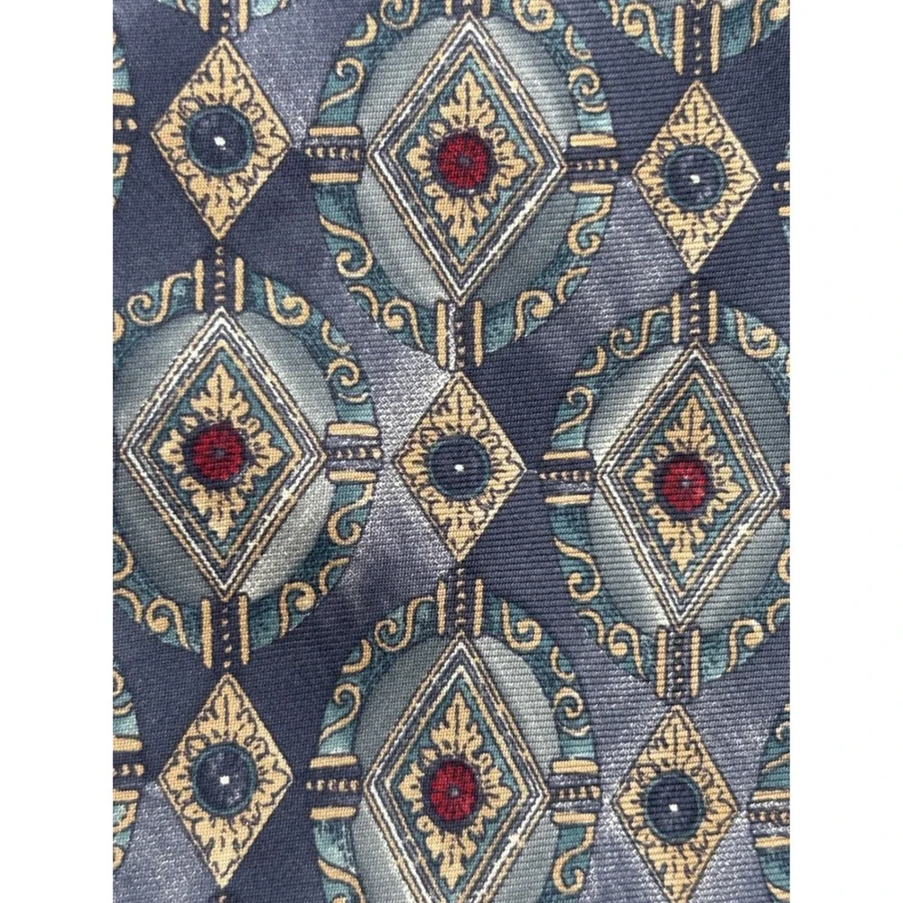 Etienne Aigner 100% Silk Necktie Gray Blue Geometric Medallion Classic Designer